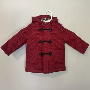 Burberry Children Quilted Toggle Coat Hooded Red Size 12M Diamond Pattern Jacket